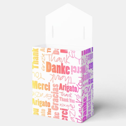 Dank u Meertalige woordcollage Regenboogkleuren Bedankdoosjes (Geopend)