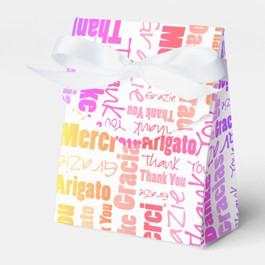 Dank u Meertalige woordcollage Regenboogkleuren Bedankdoosjes (Voorkant Zijde)