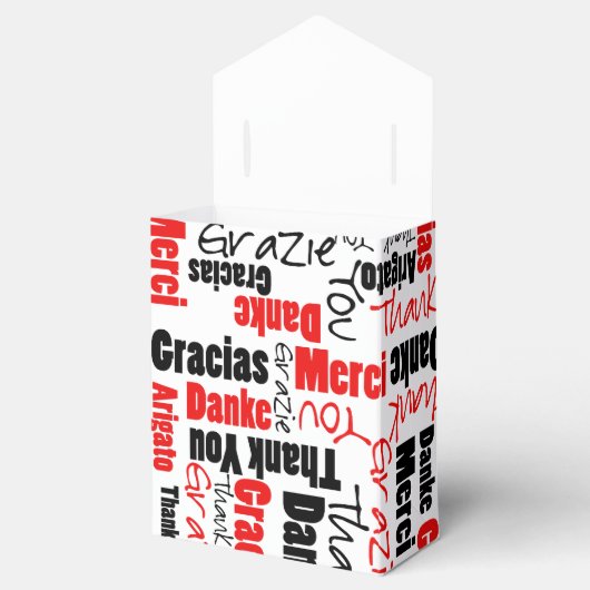 Dank u Meertalige Word Collage Rood Zwart Bedankdoosjes (Geopend)