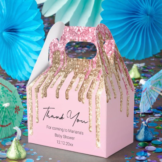 Dank u meisje baby shower roze druppelende glitter bedankdoosjes (Feest)