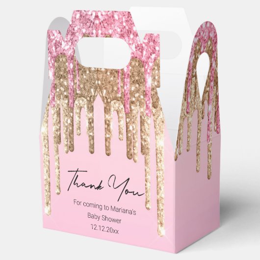 Dank u meisje baby shower roze druppelende glitter bedankdoosjes (Geopend)