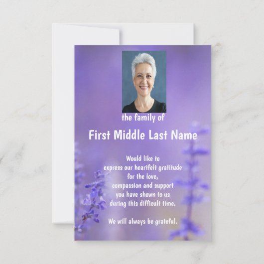 Dank u Memorial Funeral Celebration of Life Bedankkaart (Achterkant)