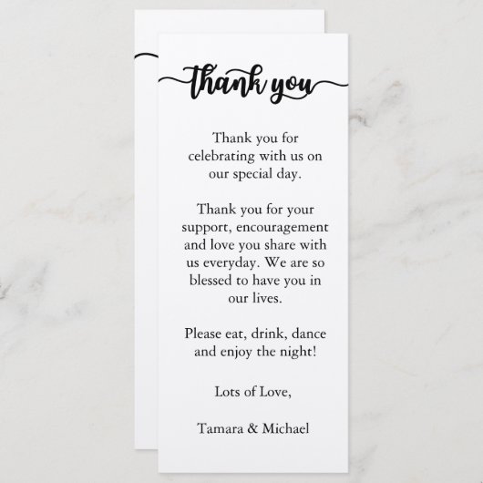 Dank u menu Kaart, receptie menu dank u (Voorkant / Achterkant)