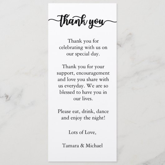 Dank u menu Kaart, receptie menu dank u (Voorkant)