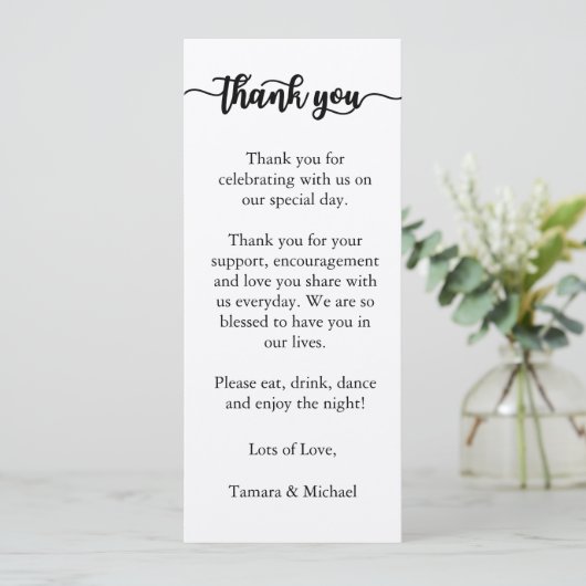 Dank u menu Kaart, receptie menu dank u (Staand voorkant)