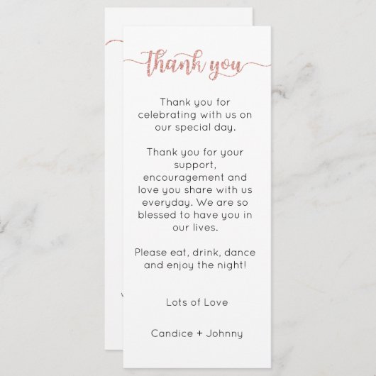 Dank u menu Kaart, receptie menu dank u (Voorkant / Achterkant)