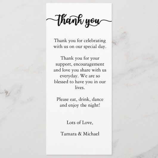 Dank u menu Kaart, receptie menu dank u (Achterkant)