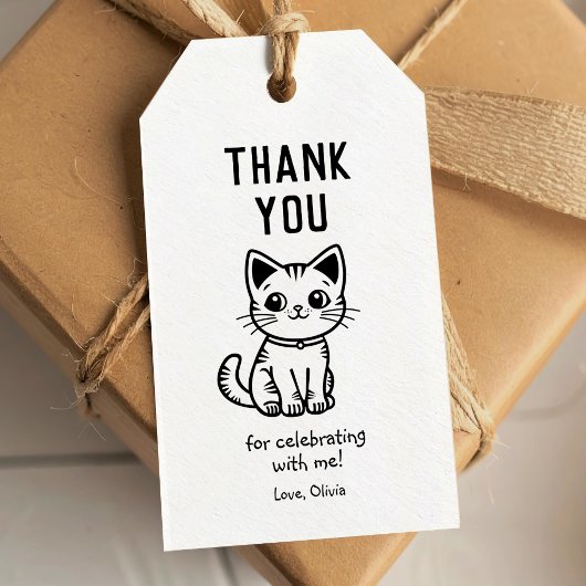 Dank u met aangepaste kleuren schattige kitten cadeaulabel