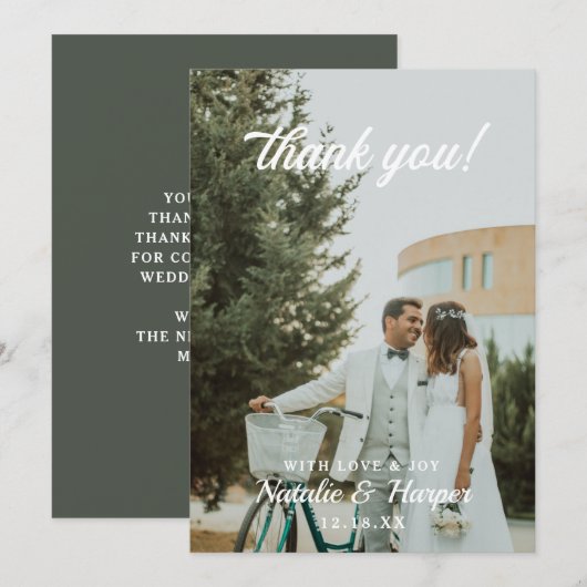 Dank u met Liefde & Joy Custom Wedding Foto Bedankkaart (Voorkant / Achterkant)