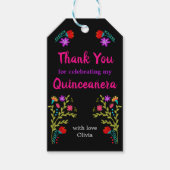 Dank u Mexicaanse Fiesta Bloemen Zwart Quinceanera Cadeaulabel (Voorkant)