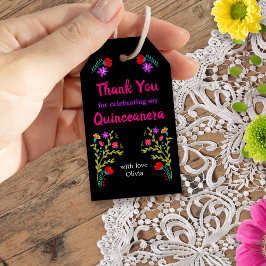 Dank u Mexicaanse Fiesta Bloemen Zwart Quinceanera Cadeaulabel