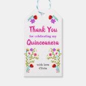 Dank u Mexicaanse Fiesta Floral White Quinceanera Cadeaulabel (Voorkant)
