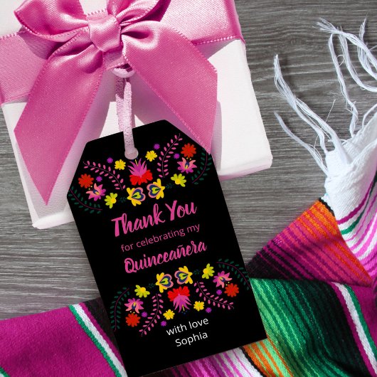 Dank u Mexicaanse Fiesta Party Black Quinceanera Cadeaulabel