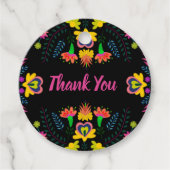Dank u Mexicaanse Fiesta Party Bloemen Zwart Bedankjes Labels (Voorkant)