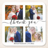 Dank u, minimaal 4 foto's collage bruiloft chique kartonnen onderzetters (Voorkant)