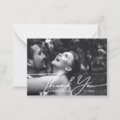 Dank u minimale bruiloft foto zwart-wit notitiekaartje (Voorkant)