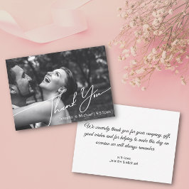 Dank u minimale bruiloft foto zwart & wit notitiekaartje