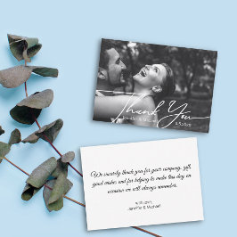 Dank u minimale bruiloft foto zwart-wit notitiekaartje