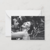 Dank u minimale bruiloft foto zwart & wit notitiekaartje (Voorkant)