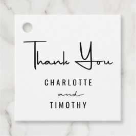 Dank u minimale script zwart wit bruiloft bedankjes labels