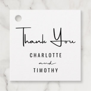 Dank u minimale script zwart wit bruiloft bedankjes labels