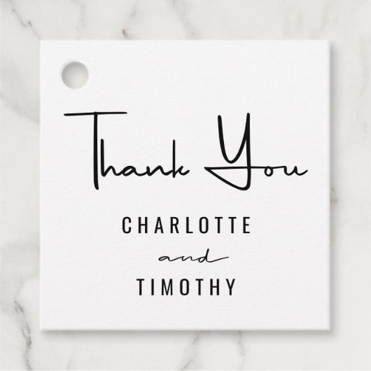 Dank u minimale script zwart wit bruiloft bedankjes labels (Voorkant)