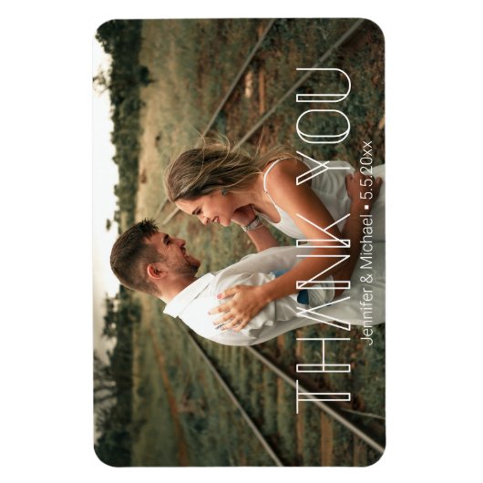 Dank u minimale witte typografie paar foto magneet (Verticaal)