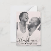 Dank u minimale zwart-wit trouwfoto notitiekaartje (Voorkant)