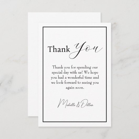 Dank u - minimalistisch, cursief, bruiloft bedankkaart (Voorkant / Achterkant)