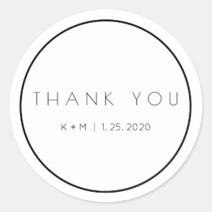 Dank u minimalistische witte zwarte bruiloft tekst ronde sticker