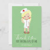 Dank u Mint Green Script Blonde Cartoon Nurse Bedankkaart (Voorkant)