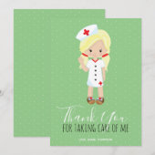 Dank u Mint Green Script Blonde Cartoon Nurse Bedankkaart (Voorkant / Achterkant)