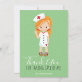 Dank u Mint Green Script Ginger Cartoon Nurse Bedankkaart (Voorkant)