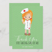 Dank u Mint Green Script Ginger Cartoon Nurse Bedankkaart (Voorkant / Achterkant)