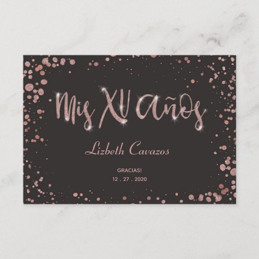 Dank u Mis XV Anos Quinceanera Gracias, Glam Informatiekaartje (Voorkant)