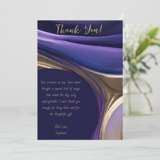 Dank u-Modern Abstract - Blauw, Paarse en Goud Kaart (Staand voorkant)
