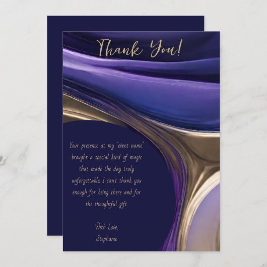 Dank u-Modern Abstract - Blauw, Paarse en Goud Kaart (Voorkant / Achterkant)