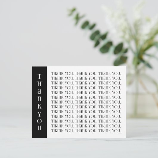 Dank u Modern Black and White Words Briefkaart (Staand voorkant)