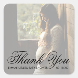Dank u Modern Foto Baby shower Favor Vierkante Sticker