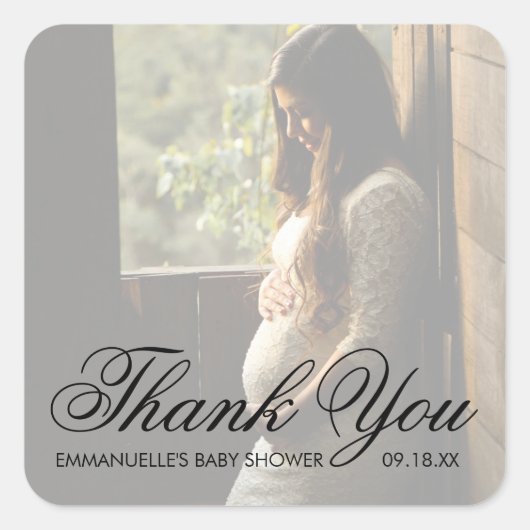 Dank u Modern Foto Baby shower Favor Vierkante Sticker (Voorkant)