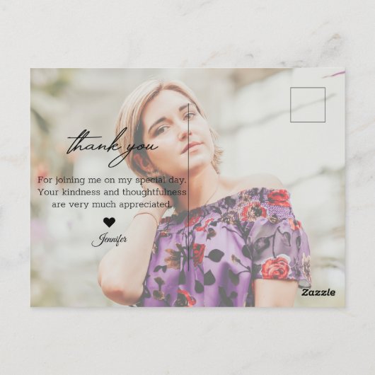 dank u modern handschrift 2 foto ' s afstuderen briefkaart (Achterkant)