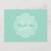 Dank u Modern Monogram Mint White Quatrefoil Briefkaart (Voorkant)