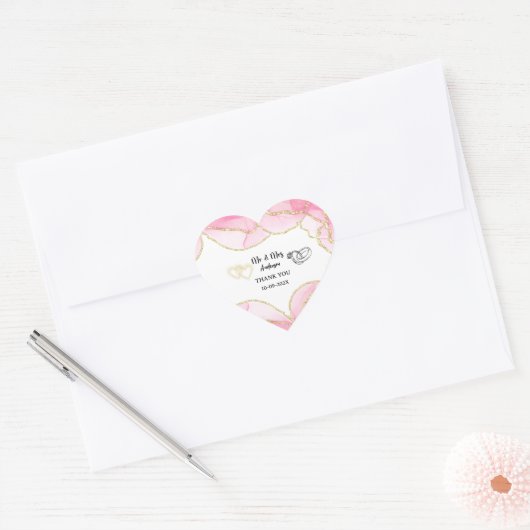 Dank U Modern Roze en Goud Meneer en Mevrouw Hart Sticker (Envelop)