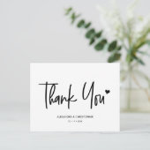 Dank u Modern Script Black en White Wedding Briefkaart (Staand voorkant)