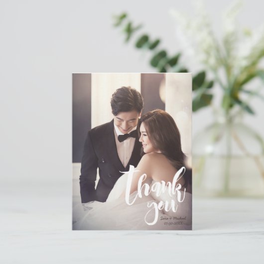 Dank u, Modern, Script · Foto, Namen & datum Briefkaart (Staand voorkant)