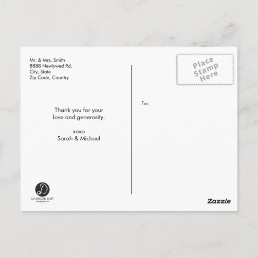 Dank u, Modern, Script · Foto, Namen & datum Briefkaart (Achterkant)