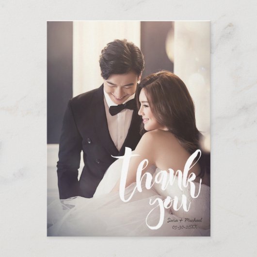 Dank u, Modern, Script · Foto, Namen & datum Briefkaart (Voorkant)
