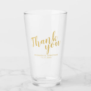 'Dank u' Modern Script Gold Wedding Favor Glas
