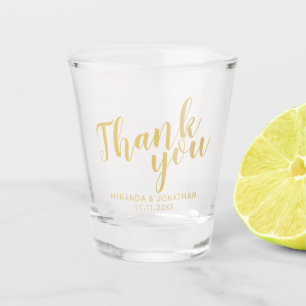 'Dank u' Modern Script Gold Wedding Favor Shot Glas
