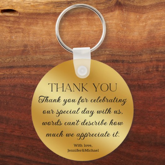 Dank u modern script goud metallic bruiloft sleutelhanger (Voorkant)